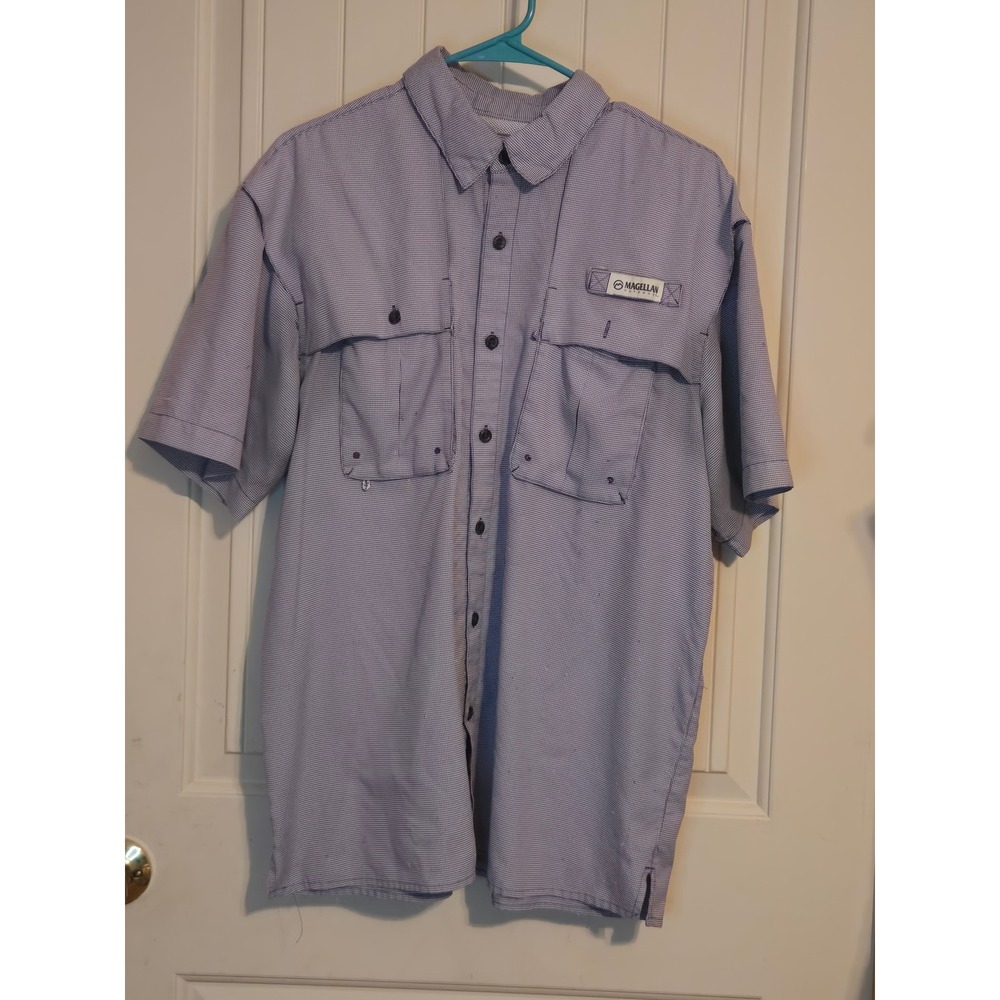 Magellan Outdoors Mens Medium Fishing Shirt MagWick Blue Plaid Vented Back